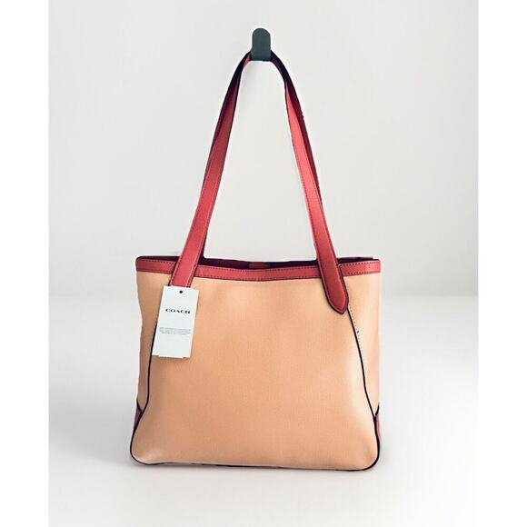New Coach Leather Tote 27 Bag Pink Peach Blush C5775 Horse Carriage Colorblock - Picture 3 of 16